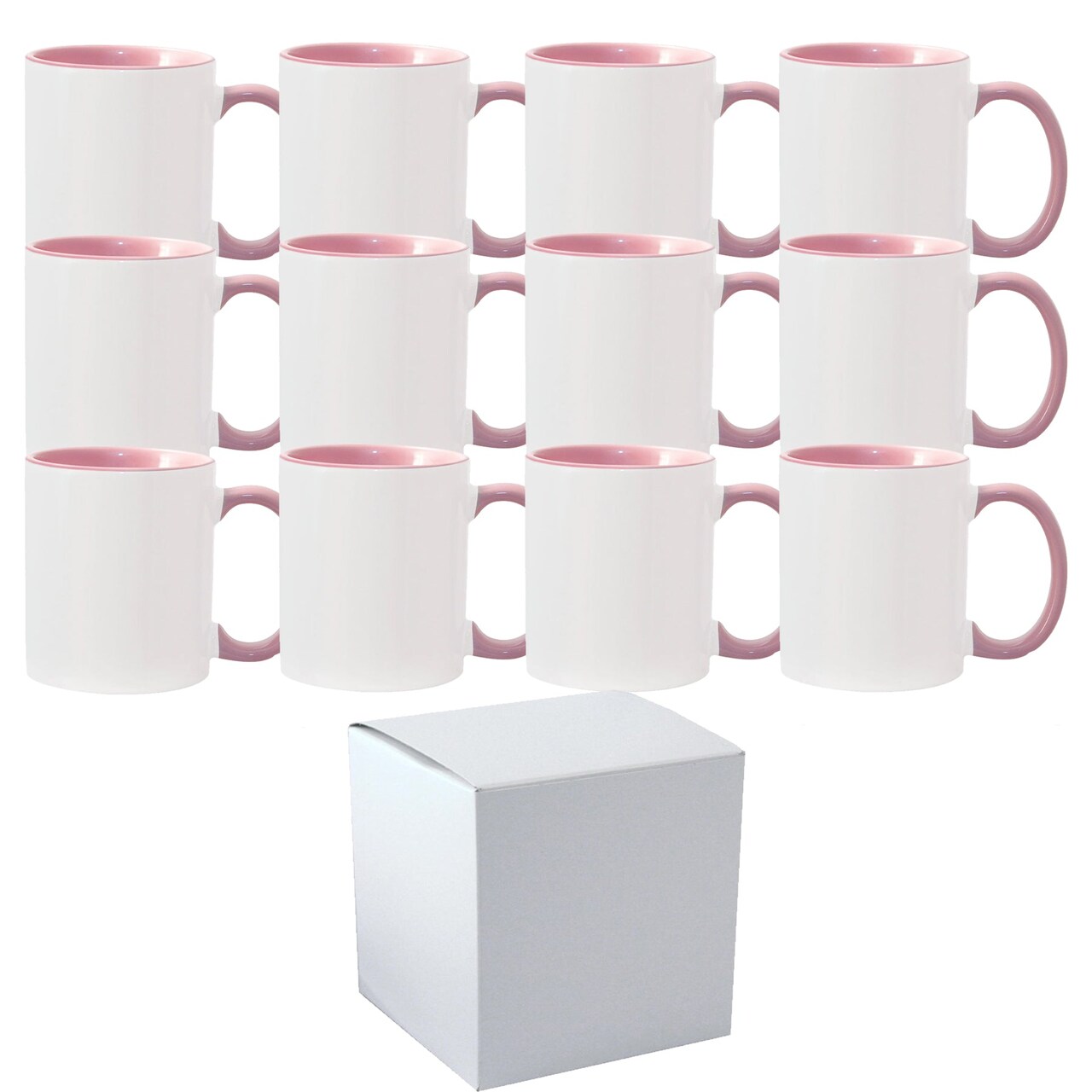 12 Pcs 11OZ Pink Inner & Handle Sublimation Mugs With Individual White Boxes